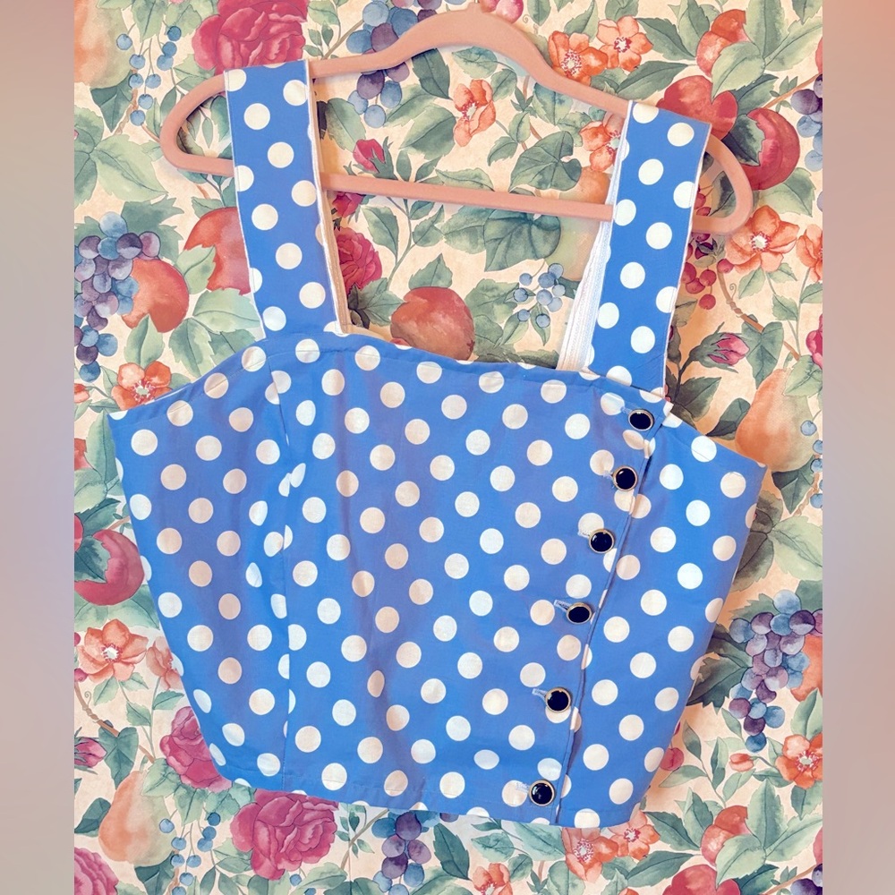 Blue Polka Dot, Crop Top, 1X